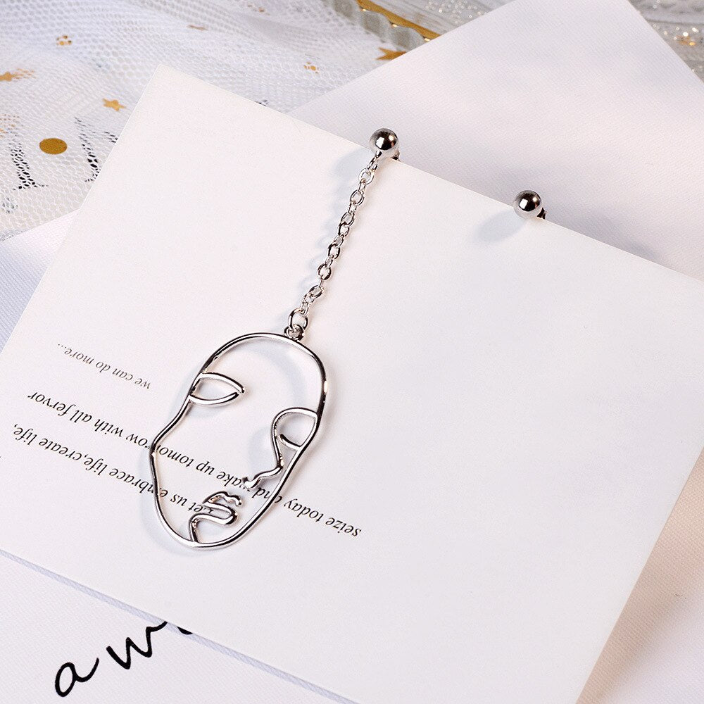 925 Stamp Silver Color Asymmetrical  Face Dangle Earrings For Women Wedding Party Jewelry 2022 Trend GaaBou