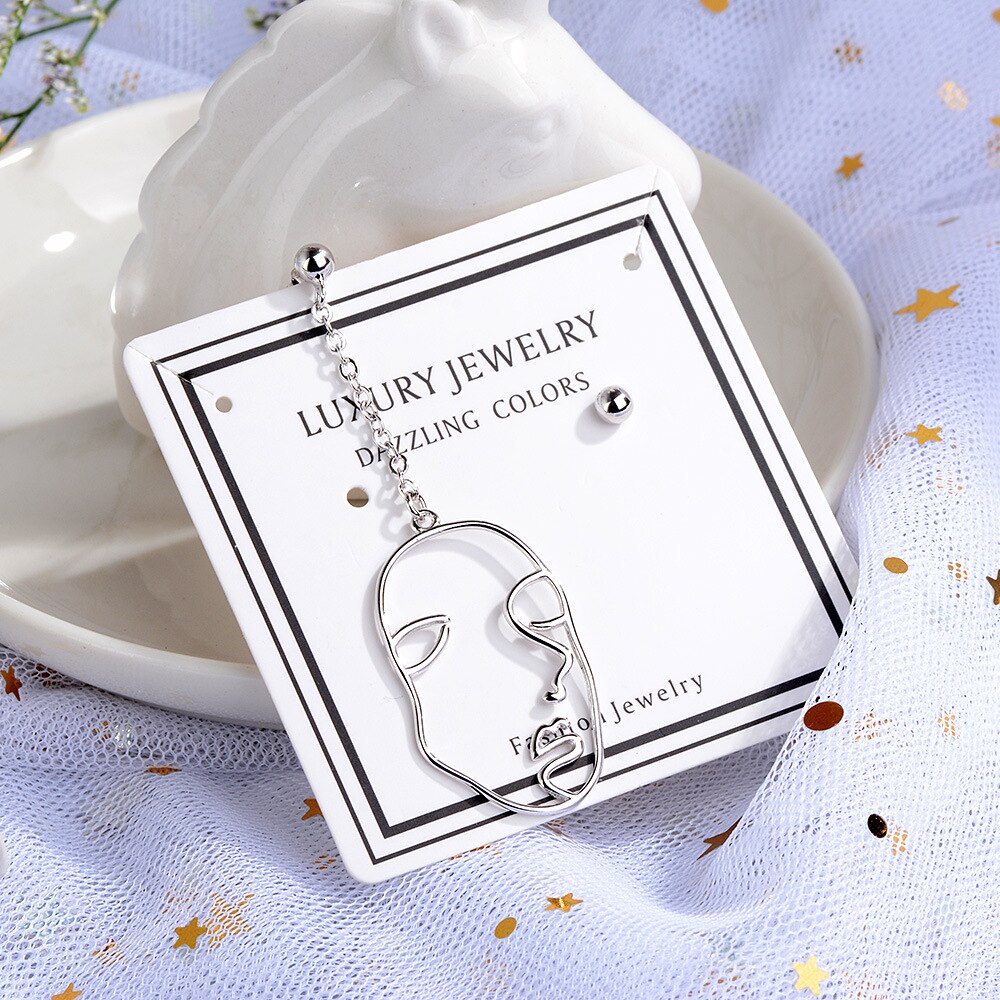 925 Stamp Silver Color Asymmetrical  Face Dangle Earrings For Women Wedding Party Jewelry 2022 Trend GaaBou