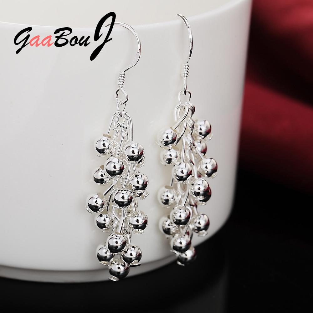 925 Stamp Silver Color Bead Drop Earrings For Women Long Hanging Balls Earrings 2022 Trend Jewelry 2022 Jewelry Christmas GaaBou