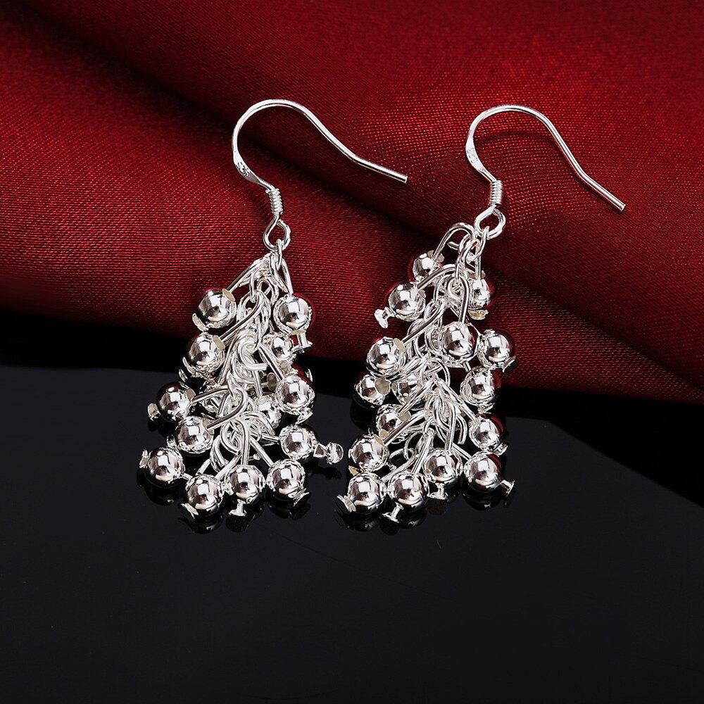 925 Stamp Silver Color Bead Drop Earrings For Women Long Hanging Balls Earrings 2022 Trend Jewelry 2022 Jewelry Christmas GaaBou