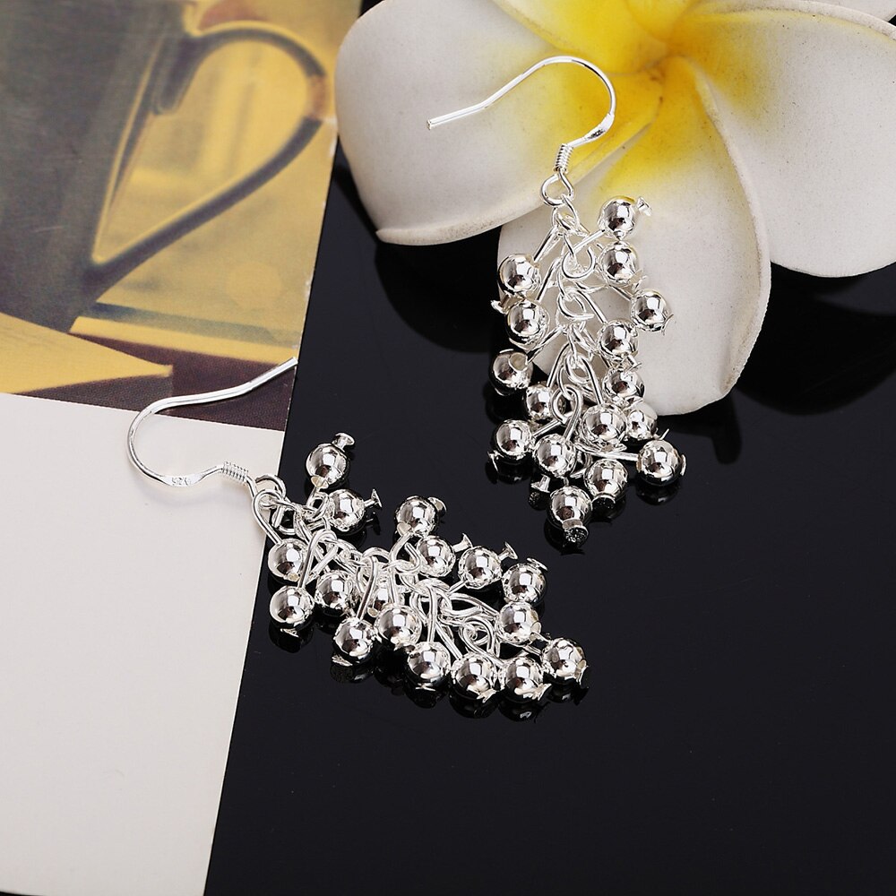 925 Stamp Silver Color Bead Drop Earrings For Women Long Hanging Balls Earrings 2022 Trend Jewelry 2022 Jewelry Christmas GaaBou