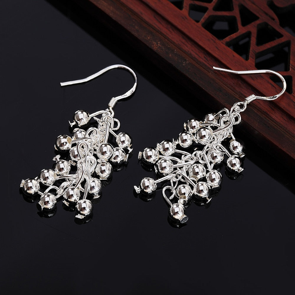 925 Stamp Silver Color Bead Drop Earrings For Women Long Hanging Balls Earrings 2022 Trend Jewelry 2022 Jewelry Christmas GaaBou