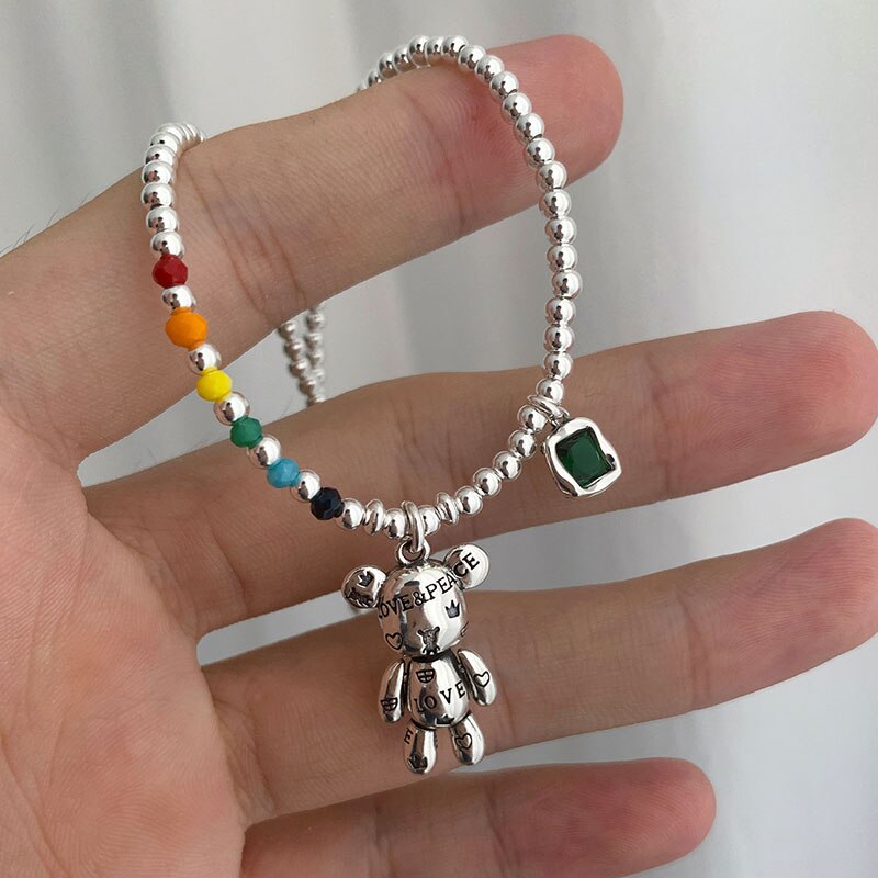 925 Stamp Silver Color Bear Bead Chain Bracelets Necklace Jewelry Sets For Women Wedding  Juwellery Set Female Accessories