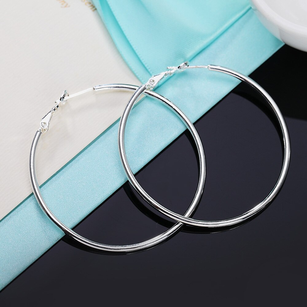 925 Stamp Silver Color Big Circle Round Hoop Earrings For Women 2022 Trend Exaggerated Ring Earring Jewelry Christmas GaaBou