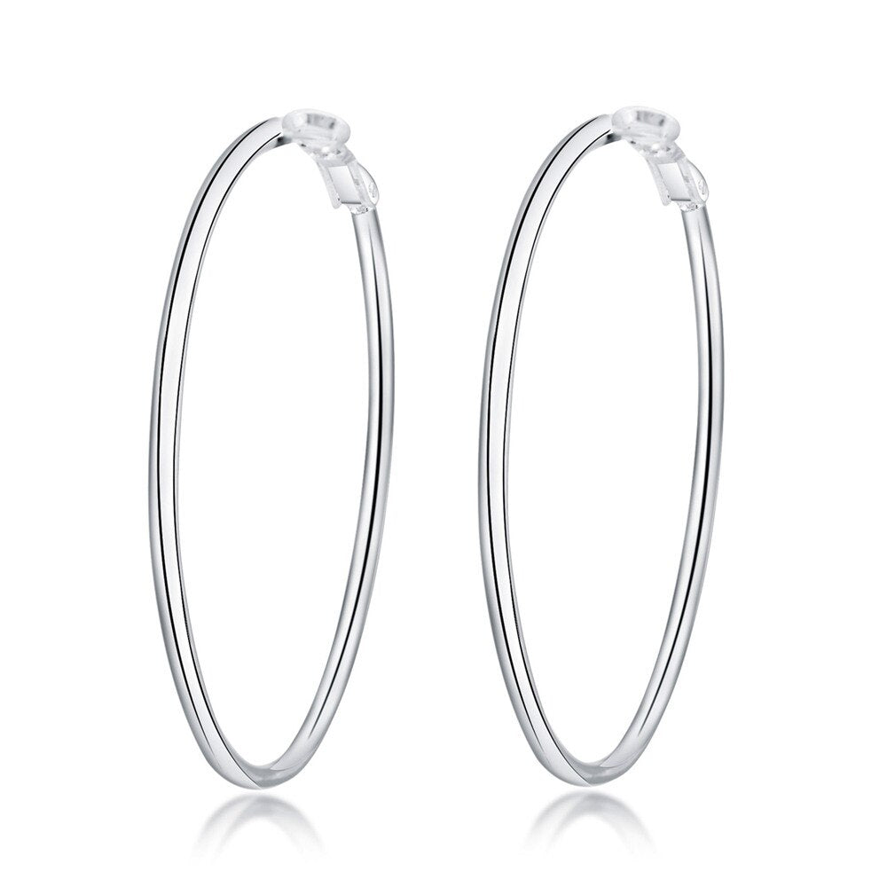 925 Stamp Silver Color Big Circle Round Hoop Earrings For Women 2022 Trend Exaggerated Ring Earring Jewelry Christmas GaaBou