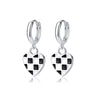 925 Stamp Silver Color Black White Lattice Stud Earrings Heart Pendants Earrings Wedding Trend Jewelry 2022 Gift GaaBou