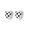 925 Stamp Silver Color Black White Lattice Stud Earrings Heart Ring Earrings Engagement Wedding Party Trend Jewelry 2022 Gift