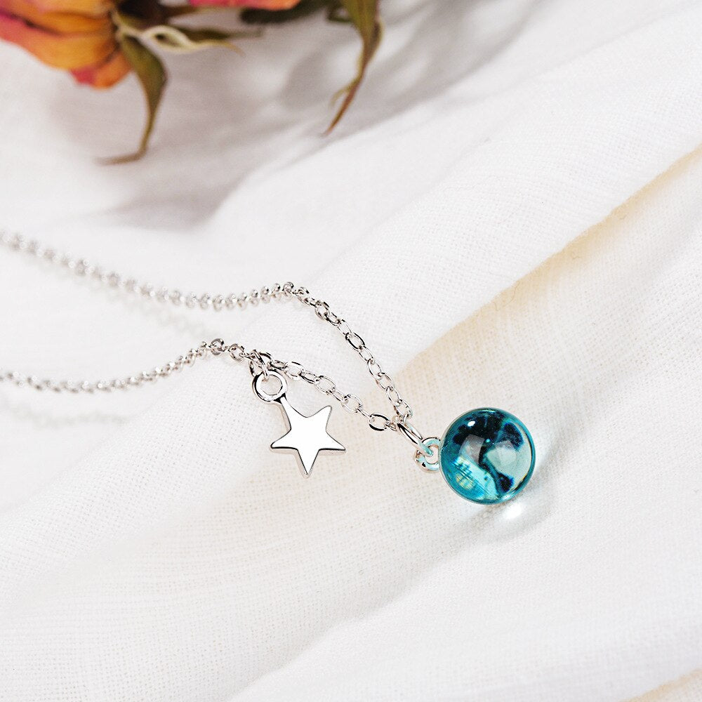 925 Stamp Silver Color Blue Round crystal Pendants and Necklace For Women Wedding party Girl Jewelry
