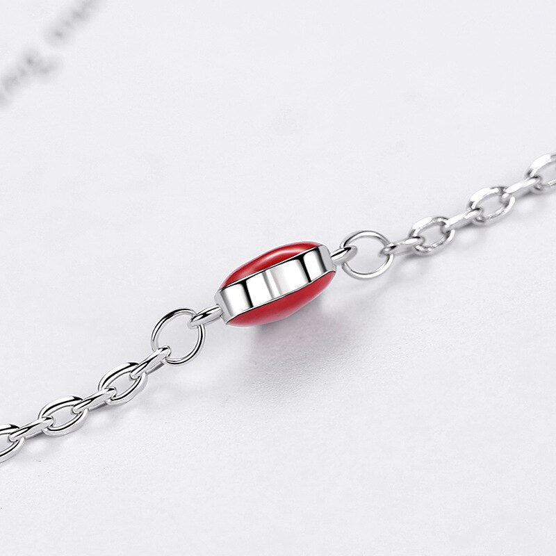 925 Stamp Silver Color Bracelet Anklet Red Love Ankle Peach Heart Chain Linked For Women Charm Bangle Jewelry Pulseira