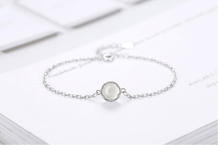 925 Stamp Silver Color Bracelet Chalcedony Moonlight Stone Chain Linked For Women charm bangle Jewelry Gift Pulseira Christmas