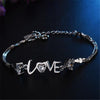 925 Stamp Silver Color Bracelet Heart Love Round Cubic Zirconia Double Chain Linked For Women Charm Bangle Jewelry Christmas