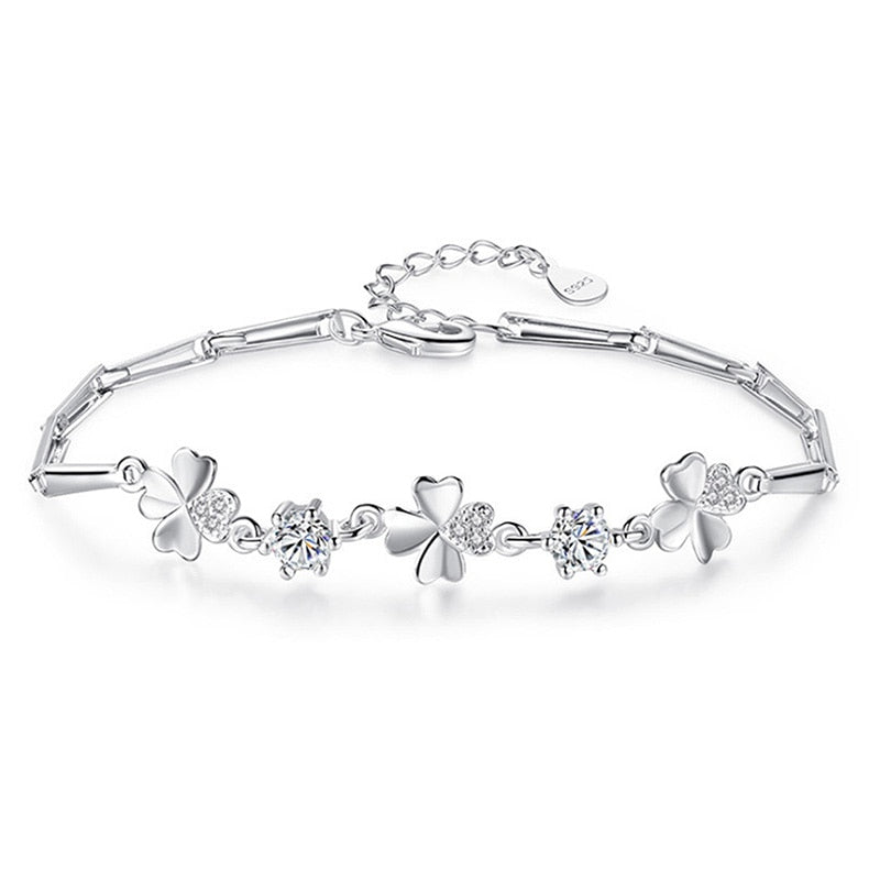 925 Stamp Silver Color Bracelet Zirconia Good Luck Chain Linked For Women charm Cuff bangle Valentine Jewelry Gift Christmas