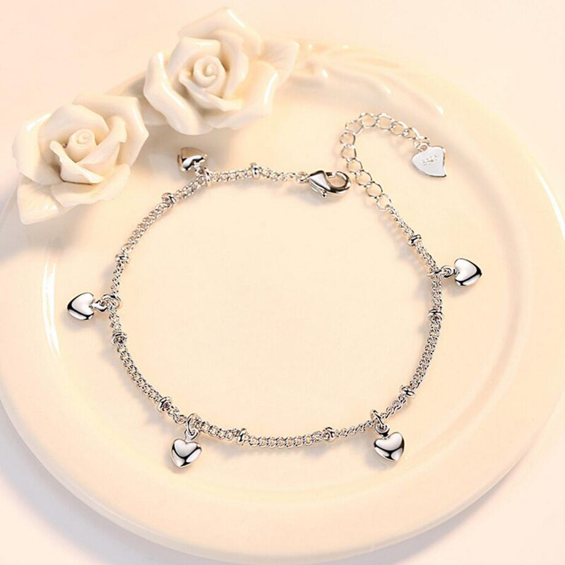 925 Stamp Silver Color Bracelets For Women Five Love Heart Charm Chain bangle pulseira Gift Wedding Lucky Jewelry Gift Christmas