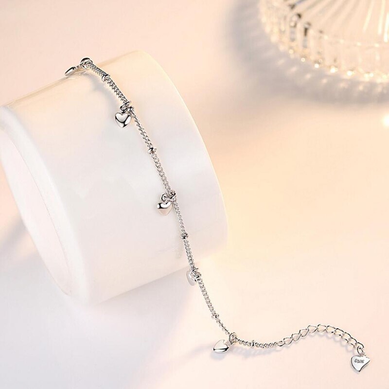925 Stamp Silver Color Bracelets For Women Five Love Heart Charm Chain bangle pulseira Gift Wedding Lucky Jewelry Gift Christmas