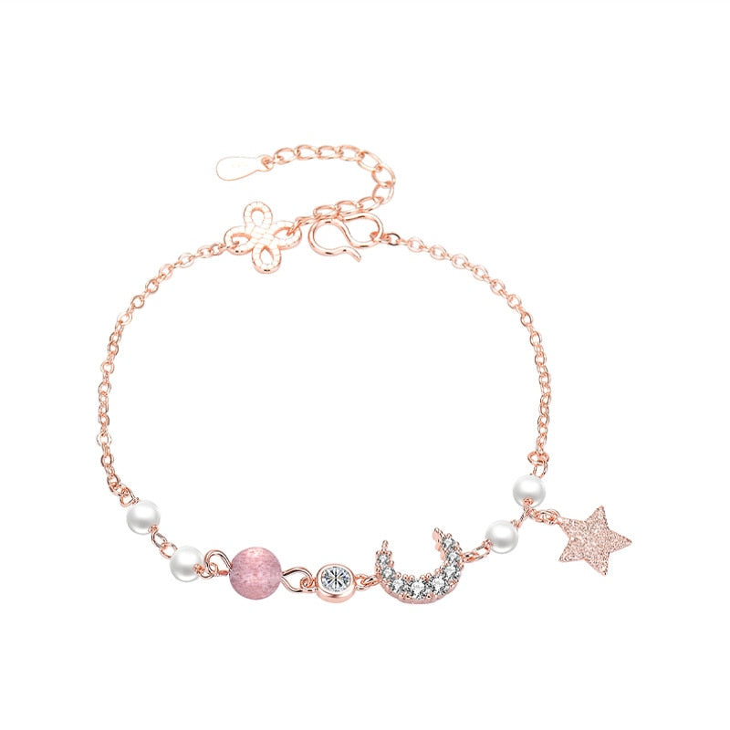 925 Stamp Silver Color Bracelets for Women Retro Four Leaf Clover Charms Crystal Beads Pearl Moon&amp;Star Jewelry Christmas