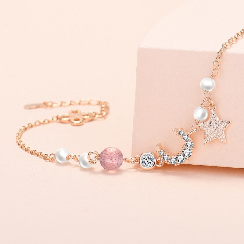 925 Stamp Silver Color Bracelets for Women Retro Four Leaf Clover Charms Crystal Beads Pearl Moon&amp;Star Jewelry Christmas
