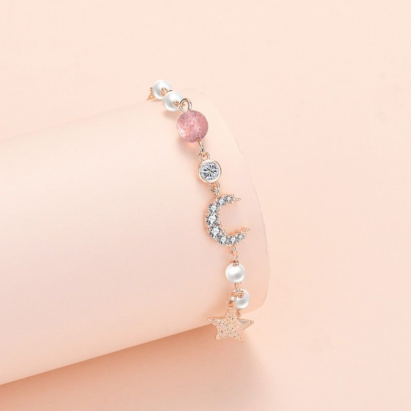 925 Stamp Silver Color Bracelets for Women Retro Four Leaf Clover Charms Crystal Beads Pearl Moon&amp;Star Jewelry Christmas
