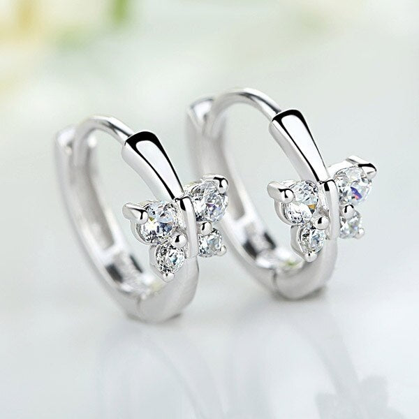 925 Stamp Silver Color Butterfly Earrings Female Zircon Hoop Earrings For Girls Wedding Party Gift Christmas Jewelry