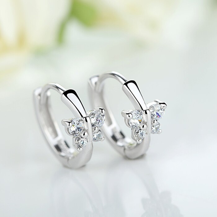 925 Stamp Silver Color Butterfly Earrings Female Zircon Hoop Earrings For Girls Wedding Party Gift Christmas Jewelry