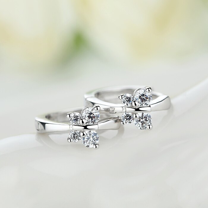 925 Stamp Silver Color Butterfly Earrings Female Zircon Hoop Earrings For Girls Wedding Party Gift Christmas Jewelry