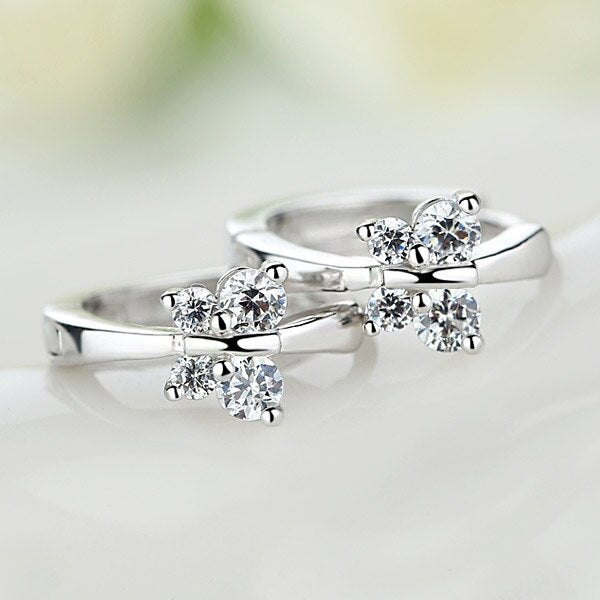 925 Stamp Silver Color Butterfly Earrings Female Zircon Hoop Earrings For Girls Wedding Party Gift Christmas Jewelry