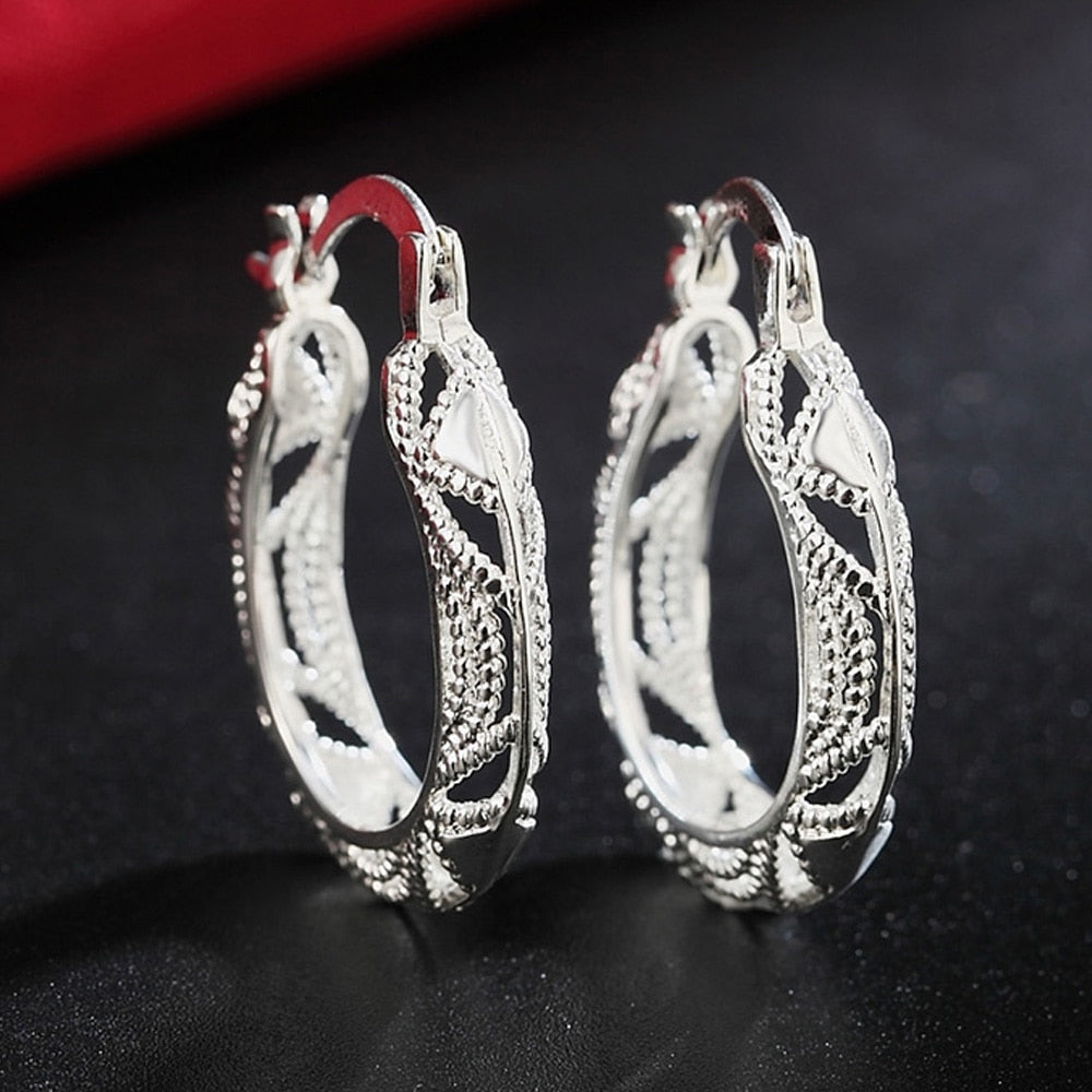 925 Stamp Silver Color Carving Flower Woman Small Hoop Earrings Wedding Party Charm Jewelry 2022 Gifts Christmas GaaBou