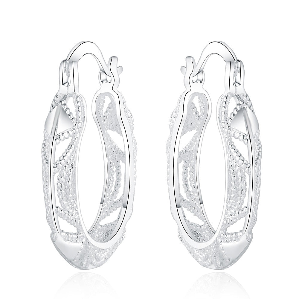 925 Stamp Silver Color Carving Flower Woman Small Hoop Earrings Wedding Party Charm Jewelry 2022 Gifts Christmas GaaBou