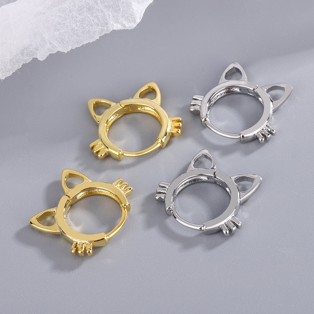 925 Stamp Silver Color Cat Earrings For Women Small Ring Korean Earrings Party Fine  Jewelry 2022 Gift Female Christmas