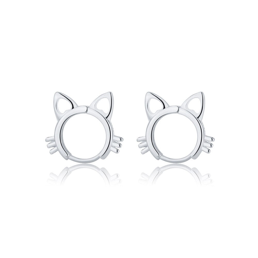 925 Stamp Silver Color Cat Earrings For Women Small Ring Korean Earrings Party Fine  Jewelry 2022 Gift Female Christmas