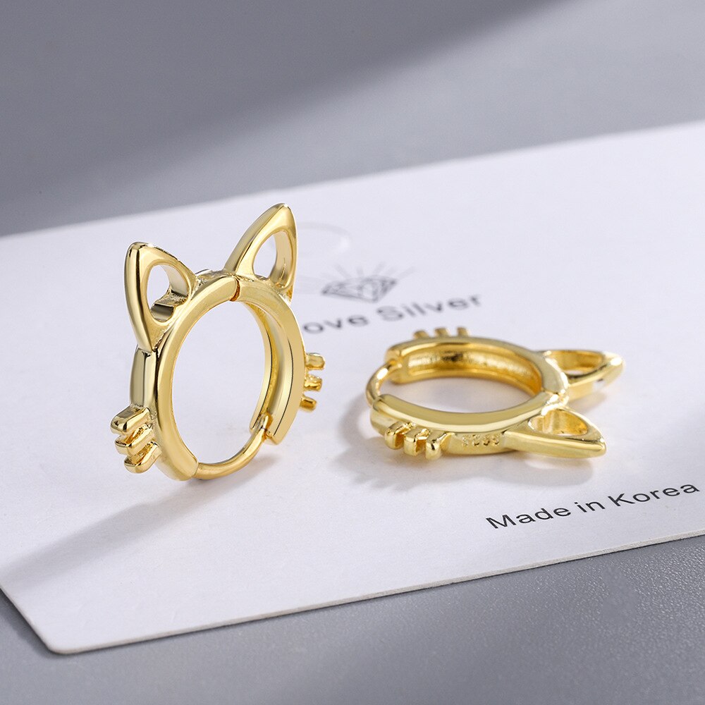 925 Stamp Silver Color Cat Earrings For Women Small Ring Korean Earrings Party Fine  Jewelry 2022 Gift Female Christmas