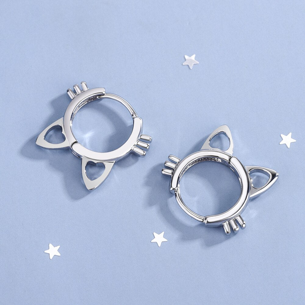 925 Stamp Silver Color Cat Earrings For Women Small Ring Korean Earrings Party Fine  Jewelry 2022 Gift Female Christmas