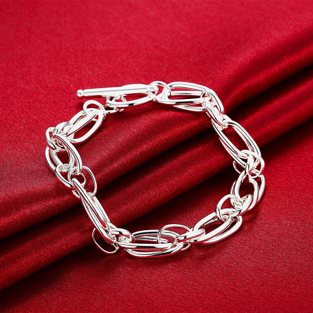 925 Stamp Silver Color Chain Link Bracelets Men's Women Chunky Flat Curb Punk Jewelry Bracelet  Jewelry Christmas