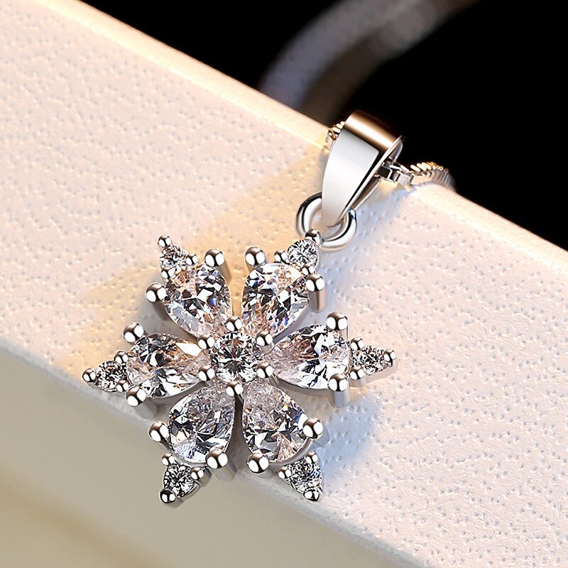 925 Stamp Silver Color Chains And Necklaces For Women Neck Jewelry Charm Fnowflake Zircon Pendant Wedding Party Birthday