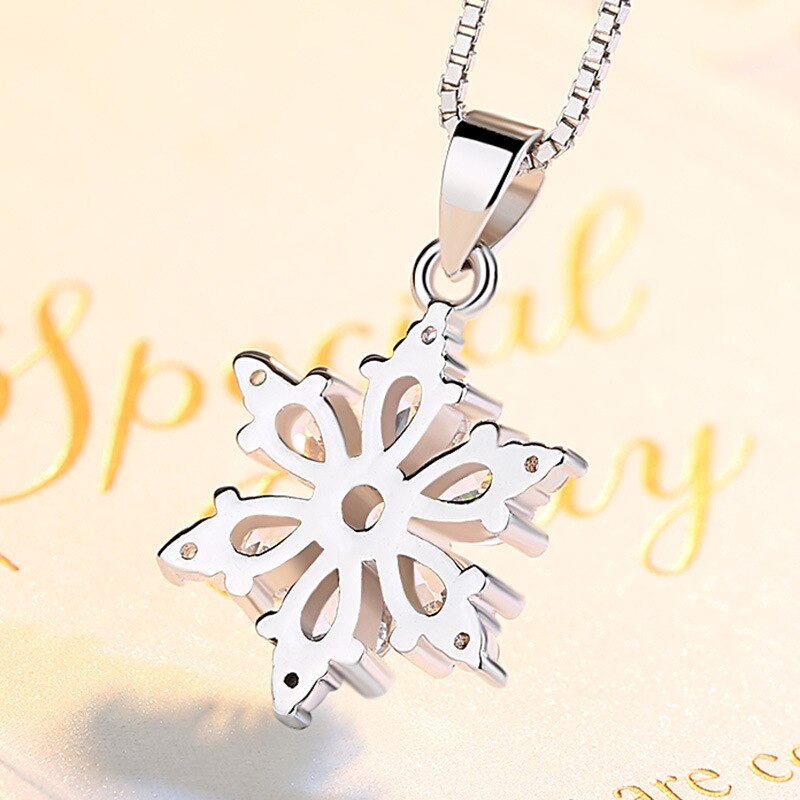 925 Stamp Silver Color Chains And Necklaces For Women Neck Jewelry Charm Fnowflake Zircon Pendant Wedding Party Birthday