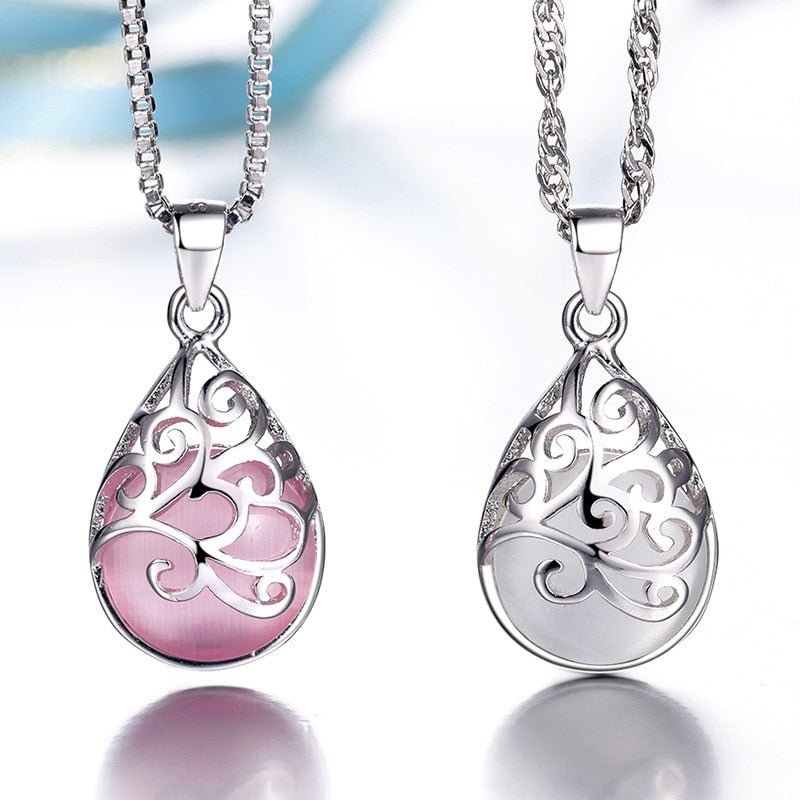 925 Stamp Silver Color Chains And Necklaces For Women Neck Jewelry Moonstone Water Drop Beads Pendant Wedding Party