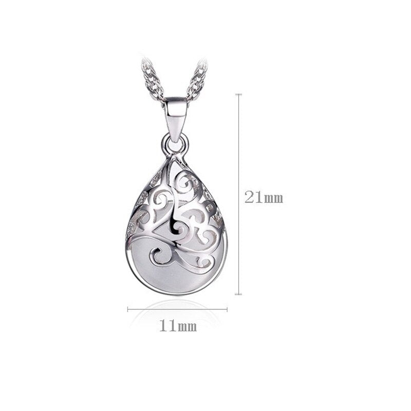 925 Stamp Silver Color Chains And Necklaces For Women Neck Jewelry Moonstone Water Drop Beads Pendant Wedding Party