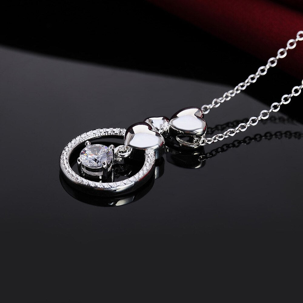 925 Stamp Silver Color Circle Heart Pendants And Necklaces For Women Round Zircon Wedding Party Jewelry Gift GaaBou Jewellery