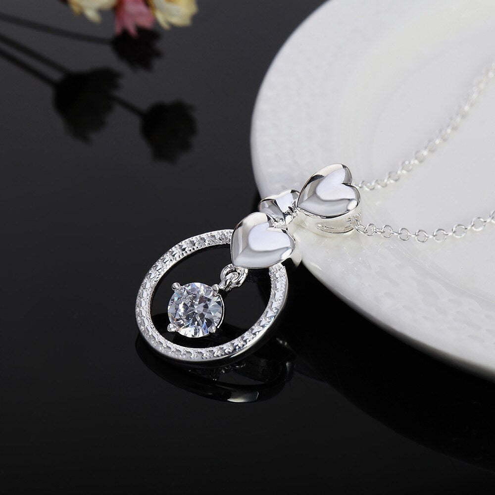 925 Stamp Silver Color Circle Heart Pendants And Necklaces For Women Round Zircon Wedding Party Jewelry Gift GaaBou Jewellery