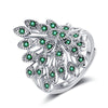 925 Stamp Silver Color Diamond Peacock Open Screen Adjustable Open Finger Rings For Women Girls Wedding Anelli Party Jewelry