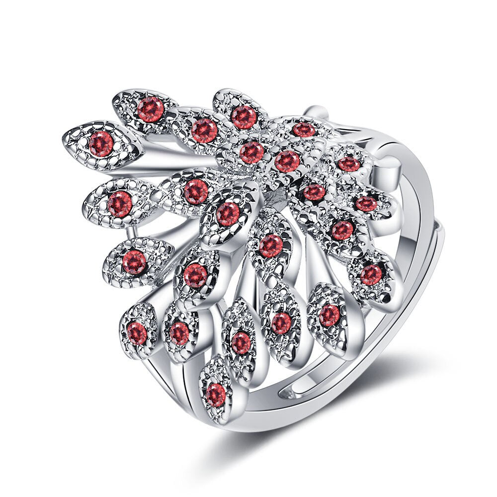 925 Stamp Silver Color Diamond Peacock Open Screen Adjustable Open Finger Rings For Women Girls Wedding Anelli Party Jewelry