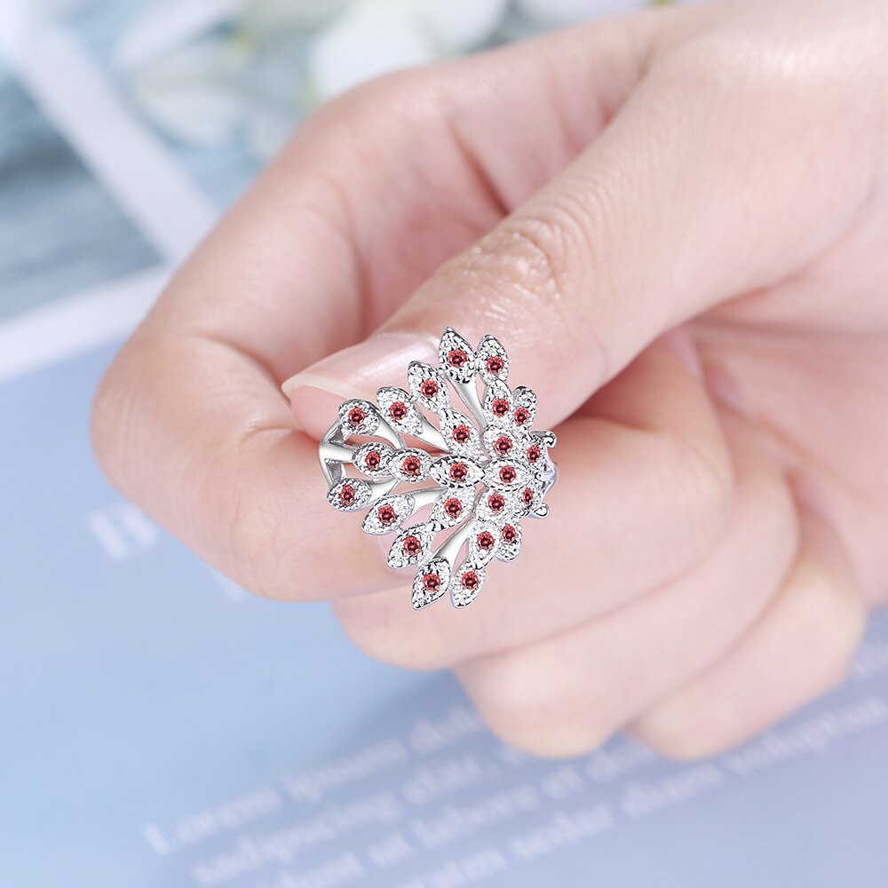925 Stamp Silver Color Diamond Peacock Open Screen Adjustable Open Finger Rings For Women Girls Wedding Anelli Party Jewelry