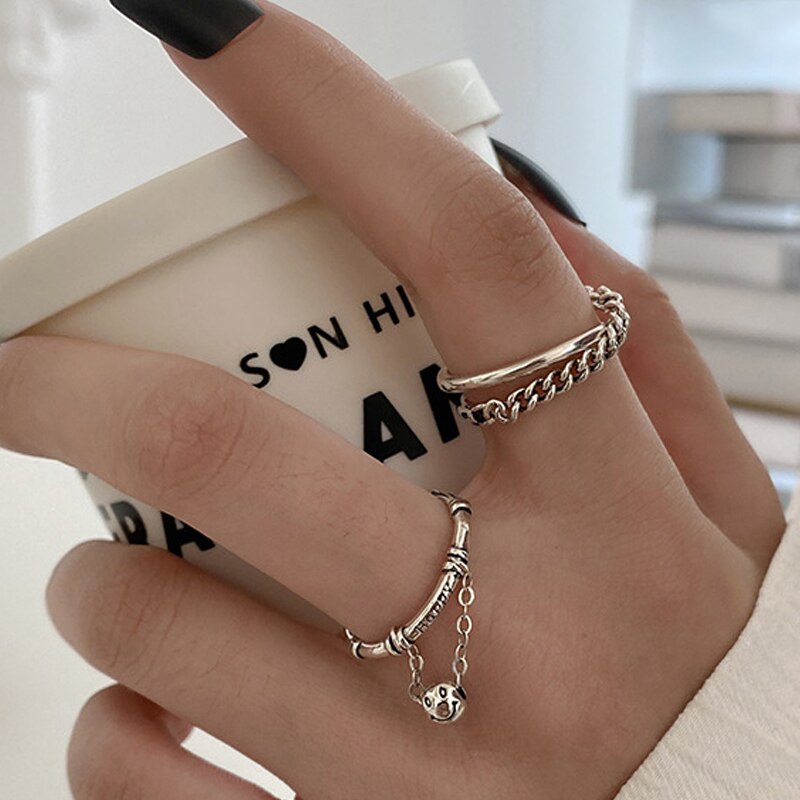 925 Stamp Silver Color Double Ball Woman Rings  Aestethic Vintage Jewelry Punk Accessories Female Ring GaaBou Jewellery