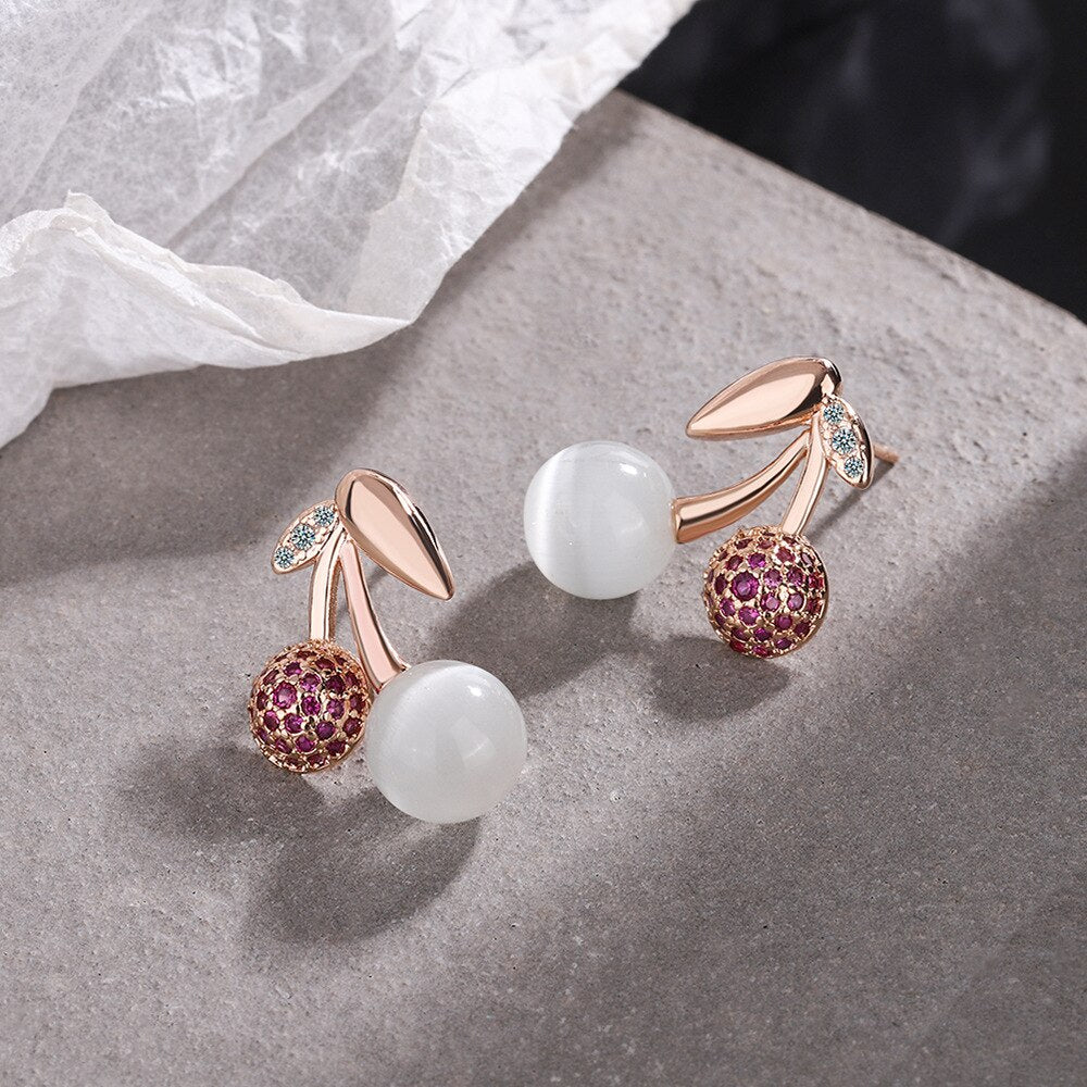 925 Stamp Silver Color Earrings Small Cherry Crystals Stud Earring For Women Designer Party  Quality Jewelry Accessories