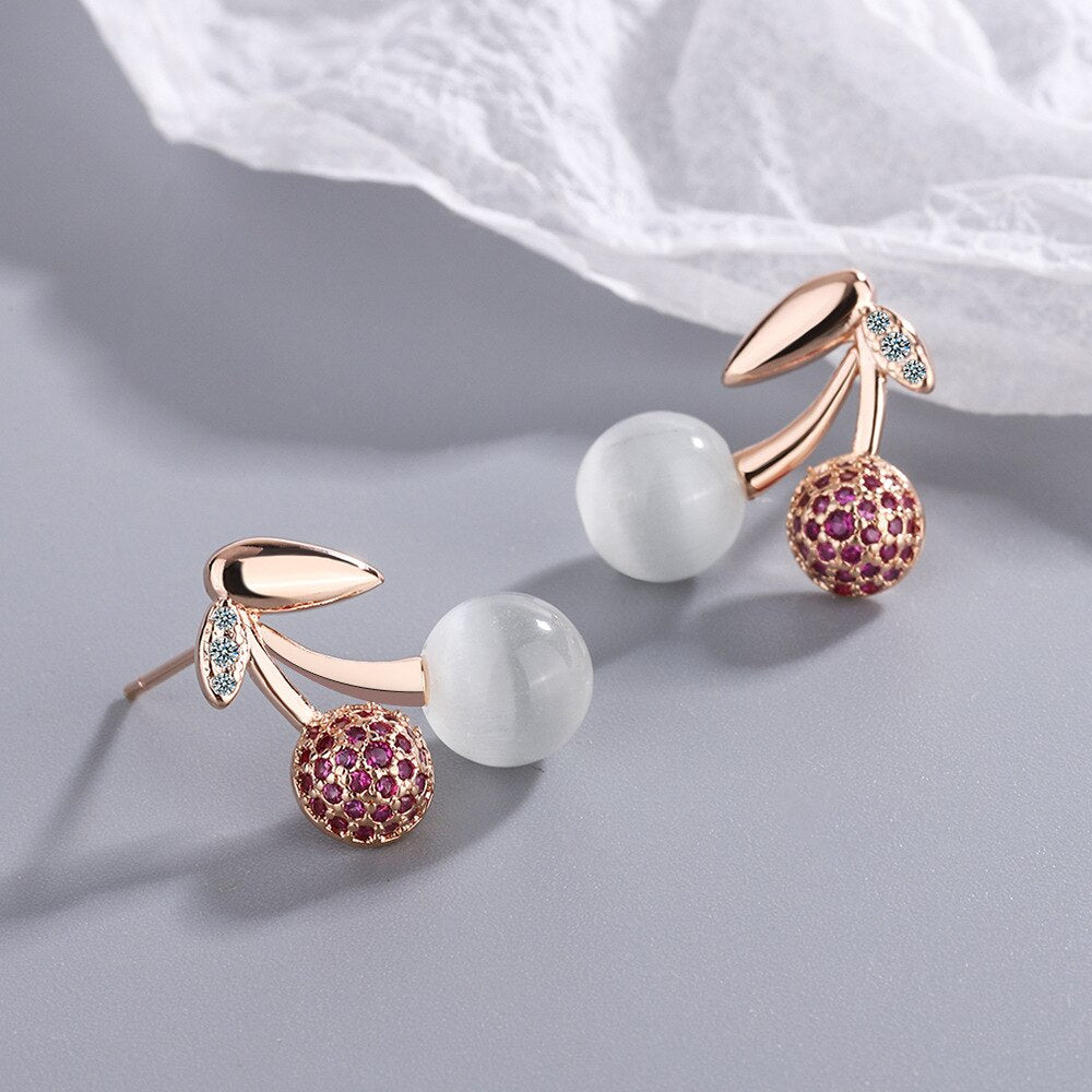 925 Stamp Silver Color Earrings Small Cherry Crystals Stud Earring For Women Designer Party  Quality Jewelry Accessories