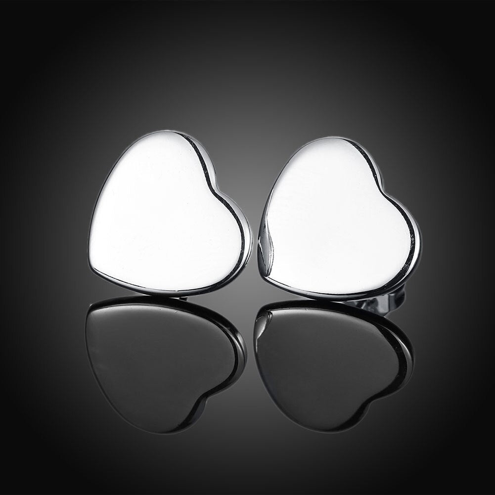 925 Stamp Silver Color Earrings heart Ear Stud Womens  Party Jewelry Love Gift Christmas