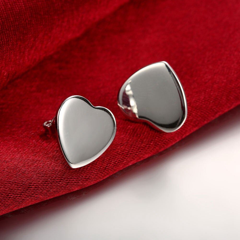 925 Stamp Silver Color Earrings heart Ear Stud Womens  Party Jewelry Love Gift Christmas