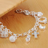 925 Stamp Silver Color 13pcs Pendant Chain Charm Bracelet for Women Girls Lady Gift Women Fine Jewelry Christmas