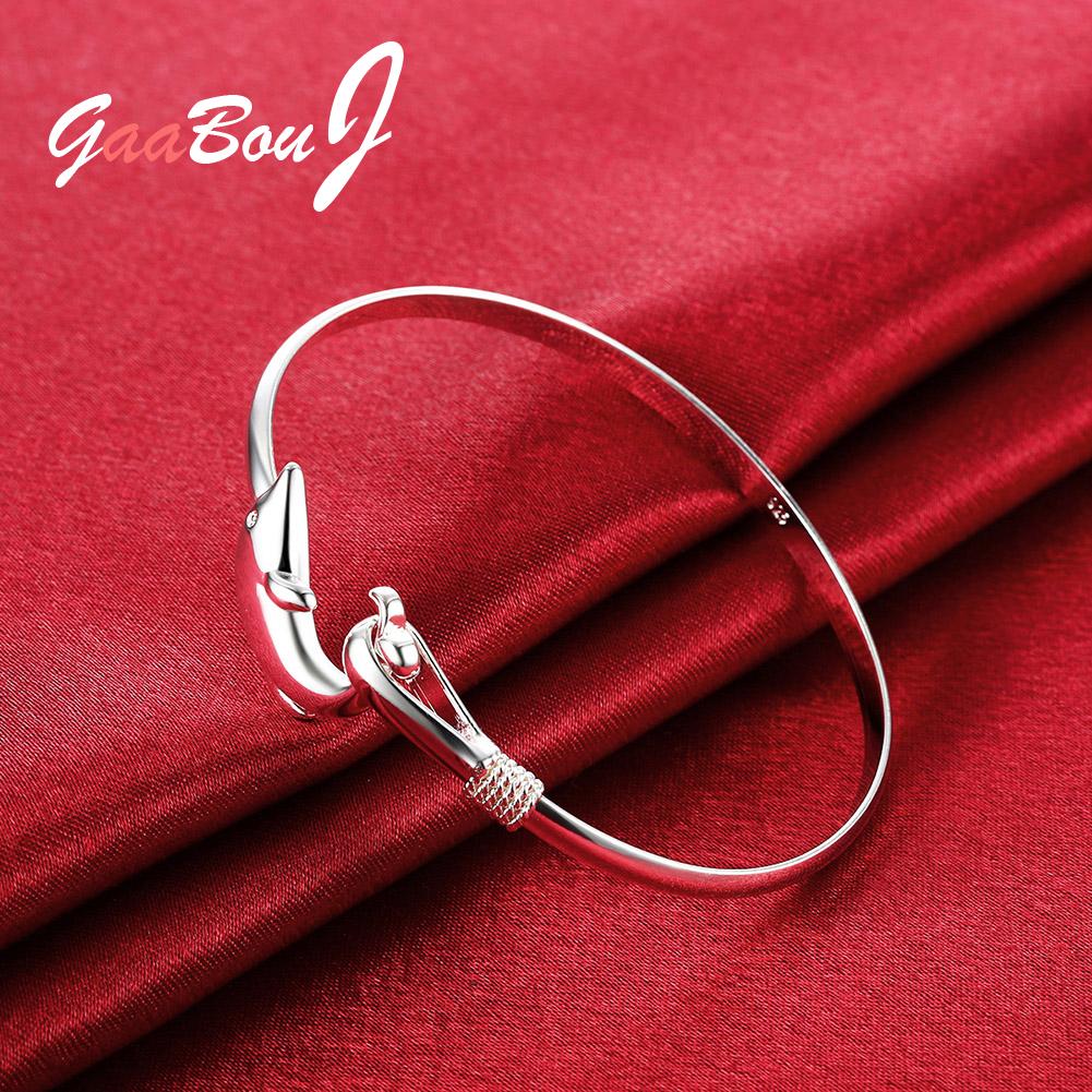 925 Stamp Silver Color Animal Dolphin  Bracelet Bangles For Women Wedding Party Jewelry Female Christmas GaaBou