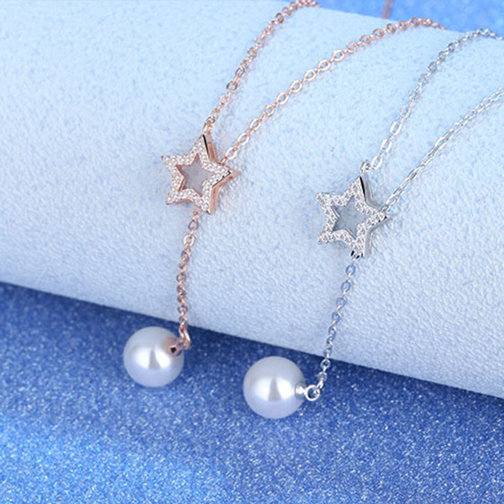 925 Stamp Silver Color Star Pearl Pendants And Necklaces For Women Wedding Party Vintage Jewelry 2022 Gift