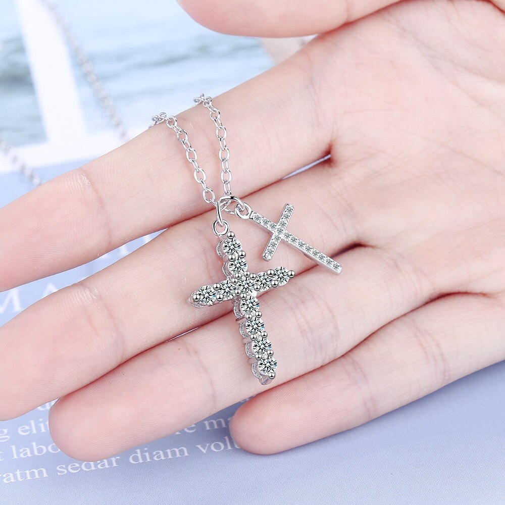 925 Stamp Silver Color Zircon Cross Pendants And Necklaces For Women Female Crystal Necklace Wedding Jewelry